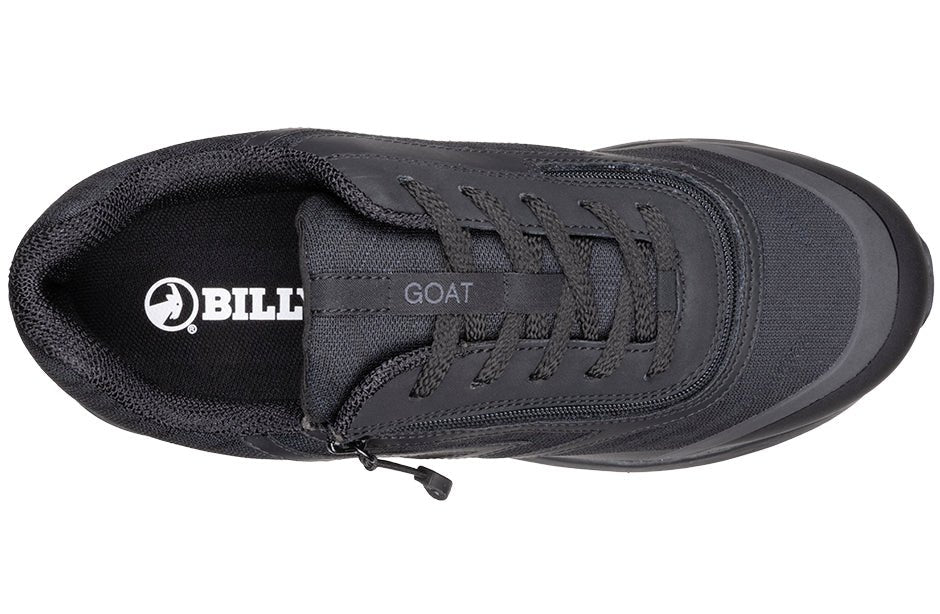 Top view of Men's Black BILLY Goat AFO-Friendly Shoes, featuring a short wrap zipper for easy access and AFO compatibility.