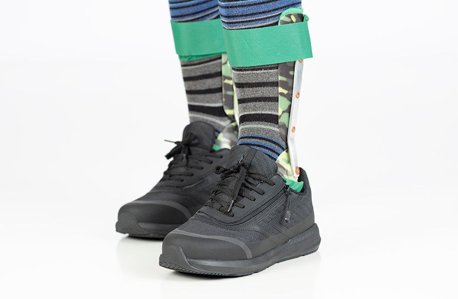 Men's Black BILLY Goat AFO-Friendly Shoes for orthotics, diabetes, plantar fasciitis, and wide feet with easy zip closure.