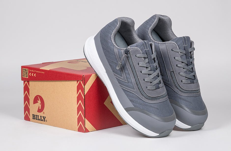 Men's Charcoal BILLY Goat AFO-Friendly Shoes for Diabetes, Wide Feet, Orthotics; includes removable insoles and short wrap zipper closure.