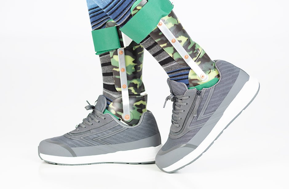 Men's Charcoal BILLY Goat AFO-Friendly Shoes, ideal for orthotics and wide feet, shown with AFO braces for easy accessibility and comfort.