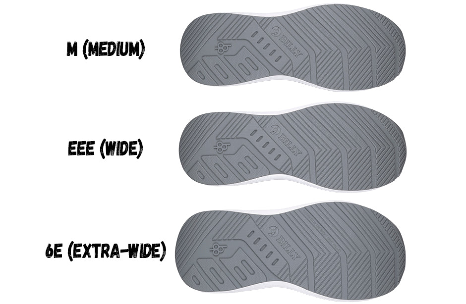 Men's charcoal BILLY Goat AFO-Friendly shoes soles in medium, wide, and extra-wide sizes, ideal for foot conditions and orthotic use.