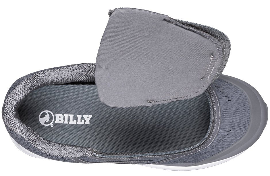 Top view of Men's Charcoal BILLY Goat AFO-Friendly Shoe with open zipper, ideal for diabetes, plantar fasciitis, bunions, and orthotics.