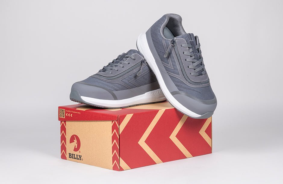 Men's Charcoal BILLY Goat AFO-Friendly Shoes for Diabetes, Plantar Fasciitis, Bunions, Orthotics, Wide Feet on BILLY box
