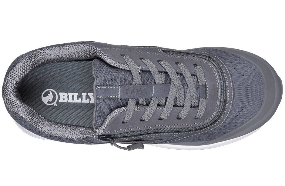 Men's Charcoal BILLY Goat AFO-Friendly Shoes top view with zipper closure, ideal for orthotics, diabetes, plantar fasciitis, and wide feet.