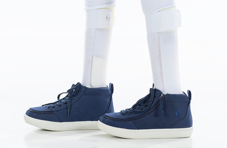 Navy BILLY Classic D|R II High Tops with wrap-around zipper, ideal shoes for diabetes, plantar fasciitis, bunions, wide and extra wide feet.