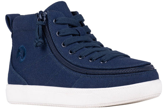 Navy BILLY Classic D|R II High Tops with wrap-around zipper, ideal for diabetes and plantar fasciitis, adjustable for wide feet.