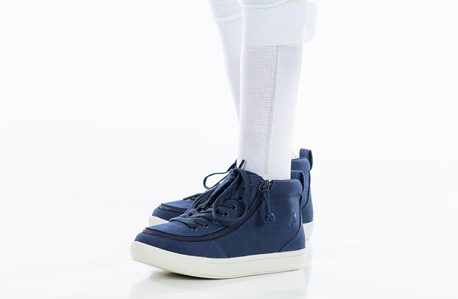 Navy BILLY Classic D|R II High Tops with zipper closure, ideal shoes for diabetes, plantar fasciitis, bunions, and orthopedic needs.