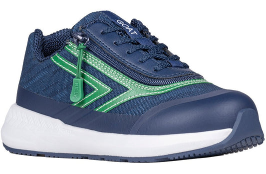 Navy/Green BILLY Goat AFO-Friendly Shoes, suitable for diabetes, plantar fasciitis, bunions, wide feet, and orthotics.