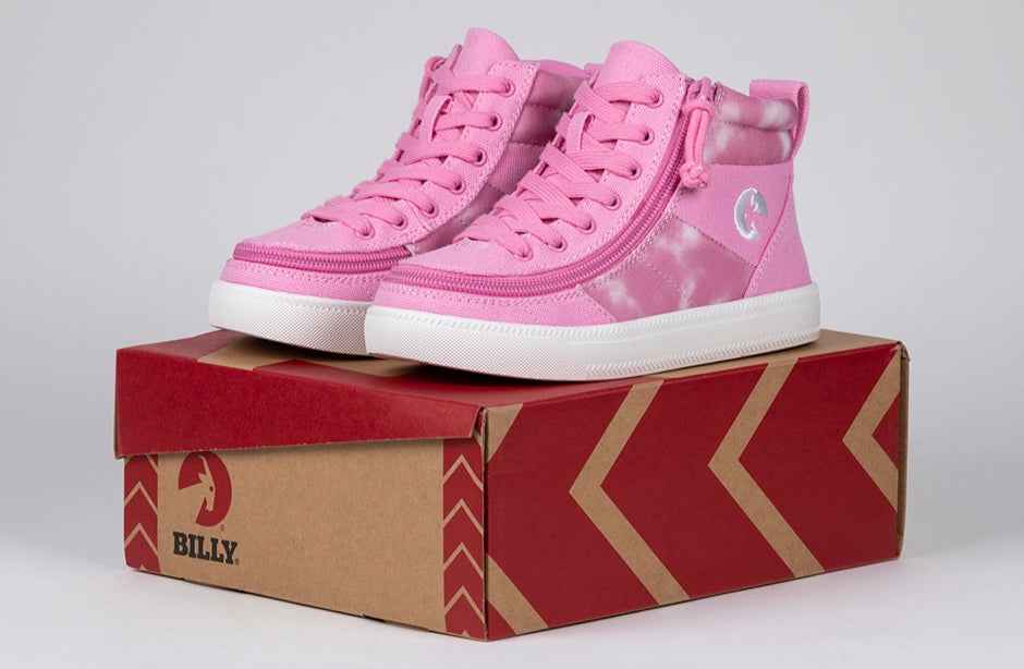 Pink Tie Dye BILLY Street High Tops, shoes for diabetes, plantar fasciitis, bunions, wide feet, extra wide feet, wheelchair use, orthotics.