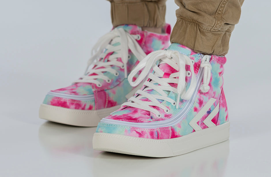 Pink Watercolor BILLY CS 1.0 Sneaker High Tops with laces and zipper, ideal for diabetes, plantar fasciitis, bunions, and wide feet.