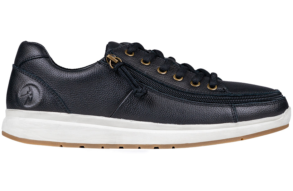 Men's Black Leather Comfort Shoes with Wraparound Zipper, ideal for Diabetes, Plantar Fasciitis, and wide feet support.