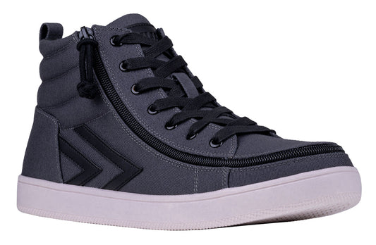 Men's Charcoal/Black High Top Sneaker with zipper, ideal for diabetes, plantar fasciitis, bunions, wide feet, orthotics, and wheelchair use.