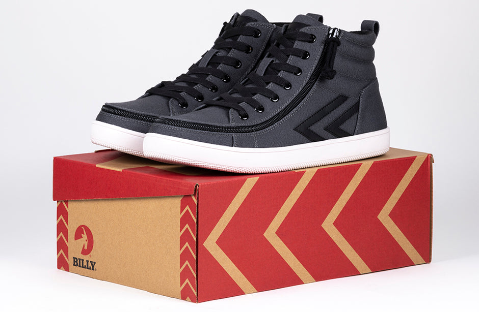 Men's Charcoal/Black BILLY Sneaker High Tops with zipper, designed for diabetes and orthotics, ideal for wide, extra wide, and bunion support.