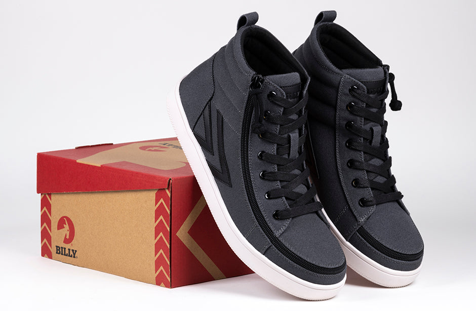 Men's Charcoal/Black BILLY CS 1.0 Sneaker High Tops with box; ideal for diabetes, plantar fasciitis, bunions, and orthotic support.