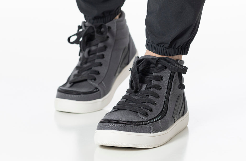 Men's Charcoal/Black BILLY CS Sneaker High Tops with laces and zipper, for diabetes, bunions, and orthotic use