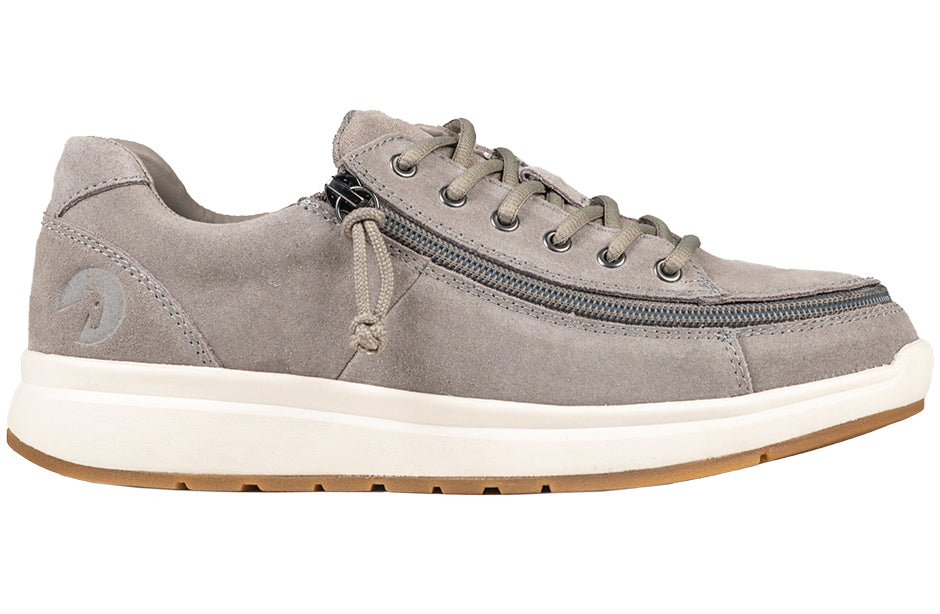 Women's Grey Suede BILLY Comfort Lows with wraparound zipper, ideal for diabetes, plantar fasciitis, bunions, and orthotics.