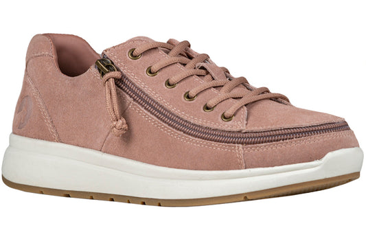 Women's blush suede comfort shoes with zipper for wide feet, diabetic, plantar fasciitis, bunions, orthotics, wheelchair users.
