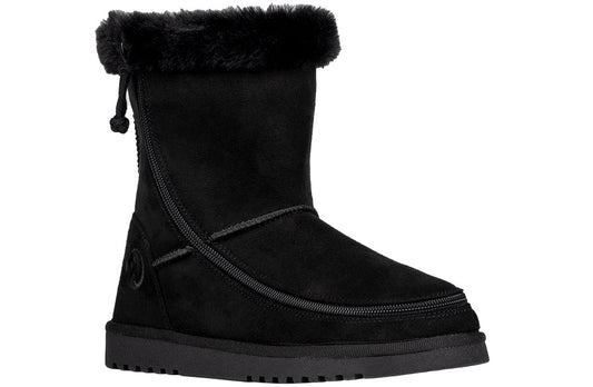Women's Black BILLY Cozy Boots for orthotics, diabetic, plantar fasciitis, bunions, wide feet, wheelchair use; faux suede upper.