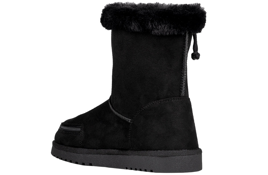 Women's Black BILLY Cozy Boots with faux suede and wraparound zipper, ideal for diabetes, plantar fasciitis, bunions, and orthotics.