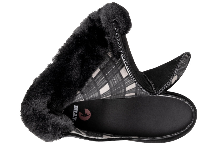 Women's Black BILLY Cozy Boots with wraparound zipper, ideal for diabetes, plantar fasciitis, bunions, wide feet, and orthotics.