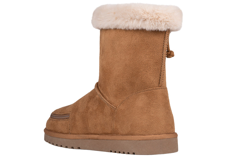 Women's Chestnut BILLY Cozy Boots with faux suede, flannel lining, and wraparound zipper, ideal for wide feet, orthotics, and diabetic needs.