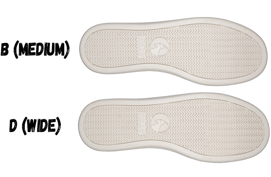 Comparison of B (medium) and D (wide) shoe insoles for width variation.