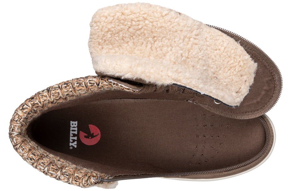 Women's Tobacco BILLY Cuffs high top shoe with faux suede, fur collar, step-in design, suitable for diabetes, orthotics, bunions.