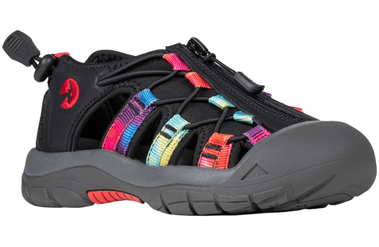 Tie Dye BILLY River Sandals with faux leather, elastic material, adjustable bungee, zip closure; ideal for orthotics, wide feet, diabetics.