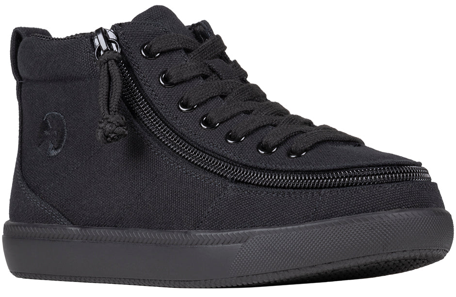 Black to the Floor BILLY Classic High Tops with easy-entry zipper, suitable for diabetes, plantar fasciitis, bunions, wide feet.