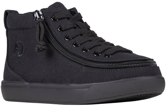Black to the Floor BILLY Classic High Tops with easy-entry zipper, suitable for diabetes, plantar fasciitis, bunions, wide feet.