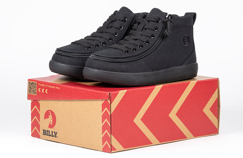 Black BILLY DR II High Tops with perimeter zipper for easy access, ideal shoes for diabetes, plantar fasciitis, wide and extra wide feet.