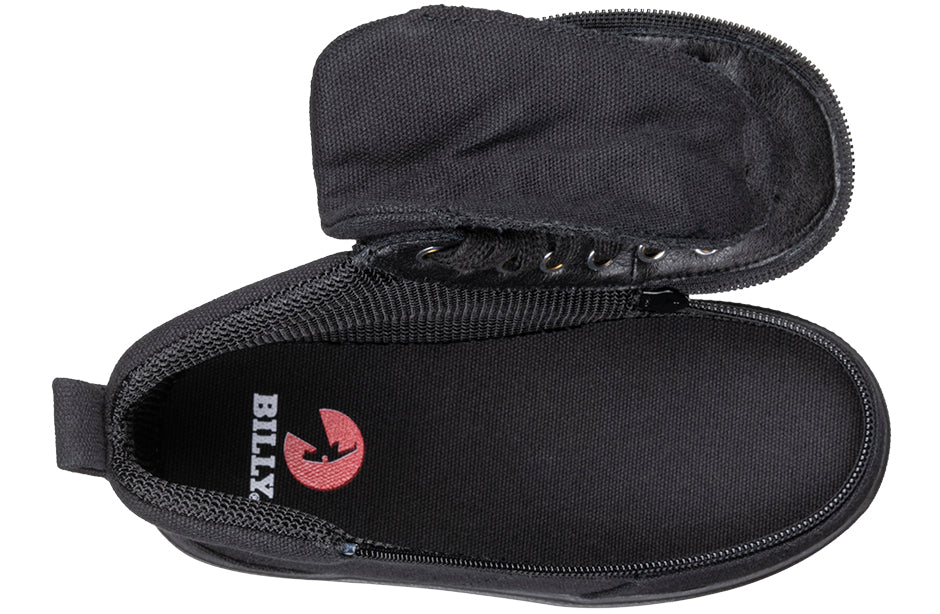 Top view of Black BILLY D|R II High Tops, showcasing fully open upper, suitable for diabetes, plantar fasciitis, and wide feet mobility needs.