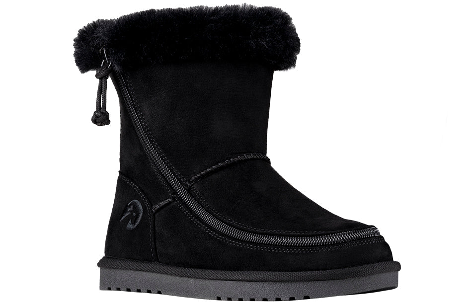 Kids Black BILLY Cozy Boots for diabetes, plantar fasciitis, bunions, wide feet, wheelchair use, and orthotics.