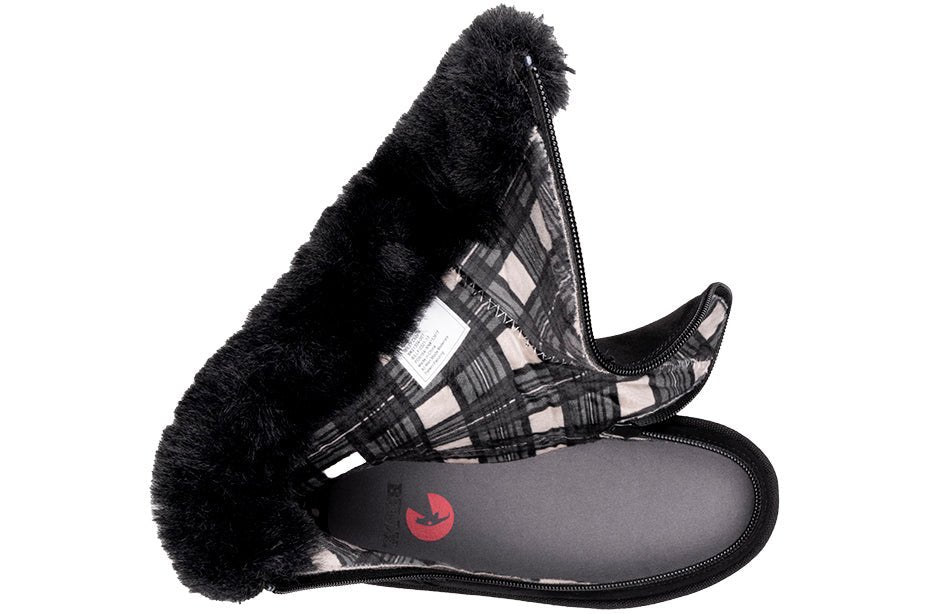 Kids Black BILLY Cozy Boots with faux suede, flannel lining, and adjustable laces. Ideal for wide feet, diabetes, and orthotics.