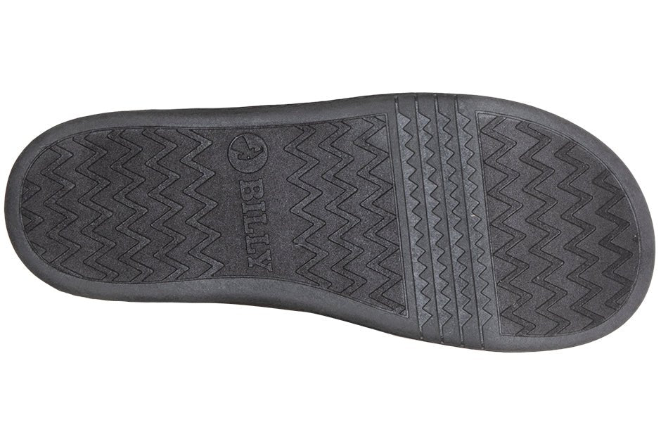 Sole of Black BILLY EZ Boots showing non-slip design for diabetes, plantar fasciitis, bunions, wide feet, wheelchair users, orthotics.