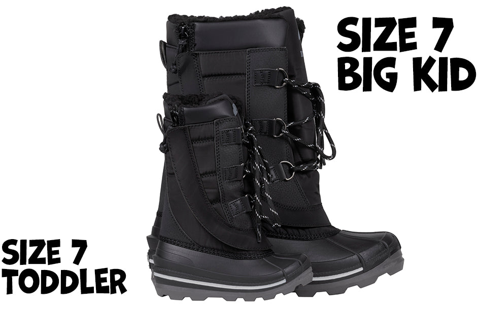 Black BILLY Ice Winter Boots for toddlers and kids, suitable for diabetes, plantar fasciitis, and orthotics.