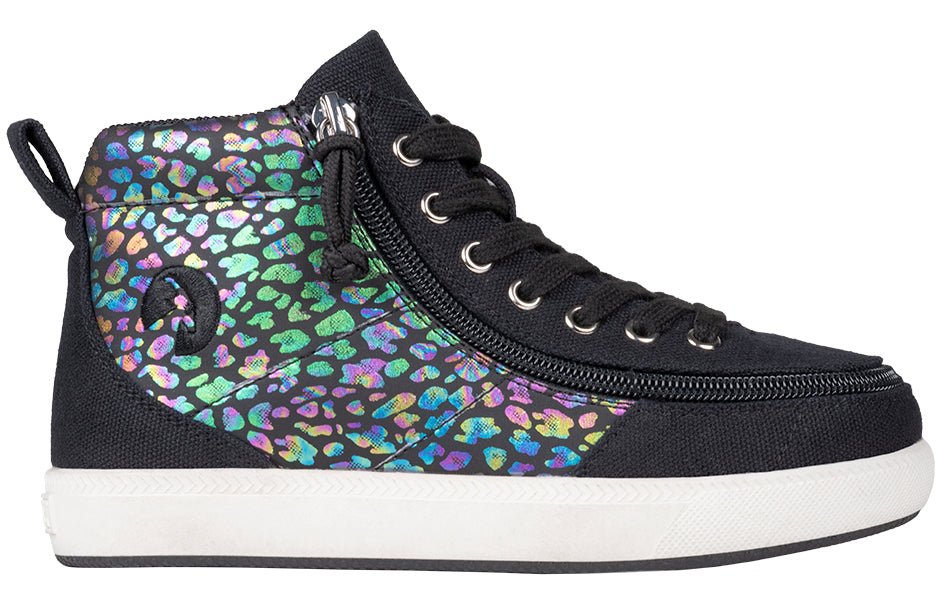Black Leopard BILLY Classic D|R II High Tops, durable shoes with full zipper for easy access, ideal for wide feet, diabetes, and orthotics.