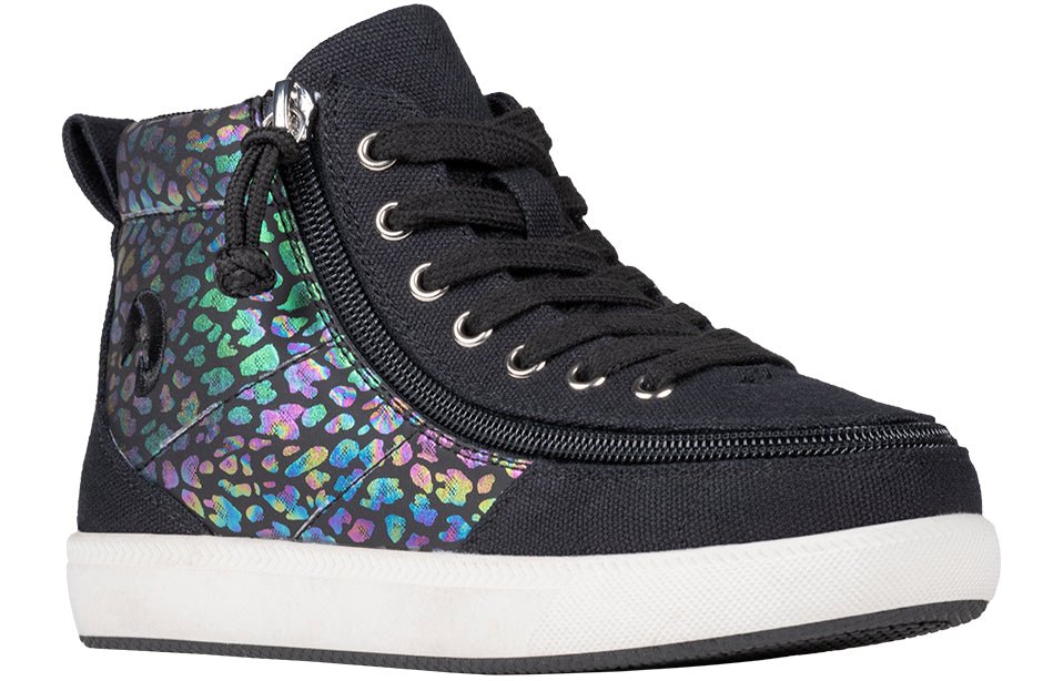 Black Leopard BILLY Classic D|R II High Tops with zipper, ideal for diabetes, plantar fasciitis, bunions, wide and extra-wide feet.