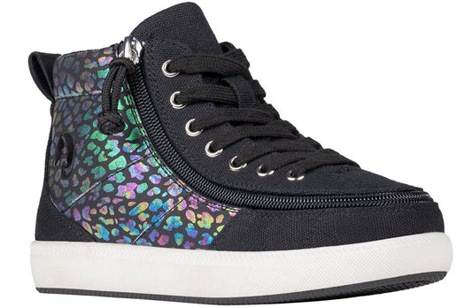 Black Leopard BILLY Classic D|R II High Tops with zipper, ideal for diabetes, plantar fasciitis, bunions, wide and extra-wide feet.