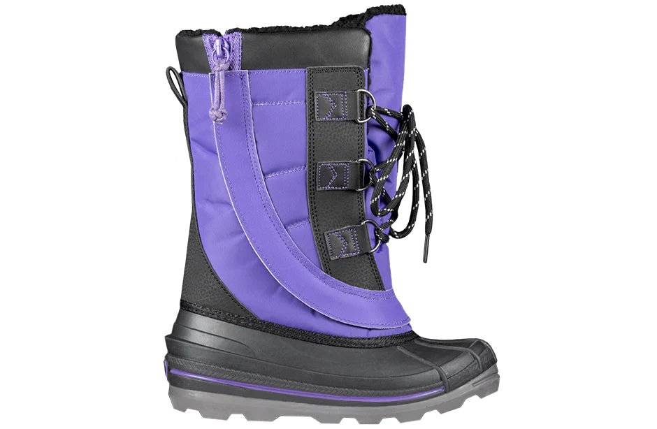 Black and purple BILLY Ice Winter Boots ideal for diabetes, plantar fasciitis, bunions, wide, extra wide feet, wheelchair use, and orthotics.