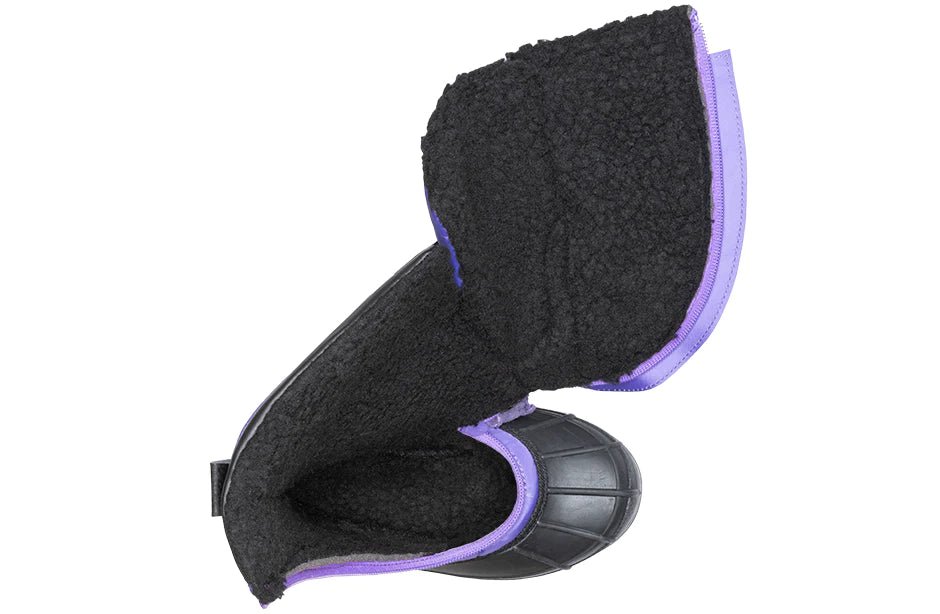 Black and purple BILLY Ice Winter Boots with easy access design ideal for diabetes, plantar fasciitis, bunions, and orthotics.