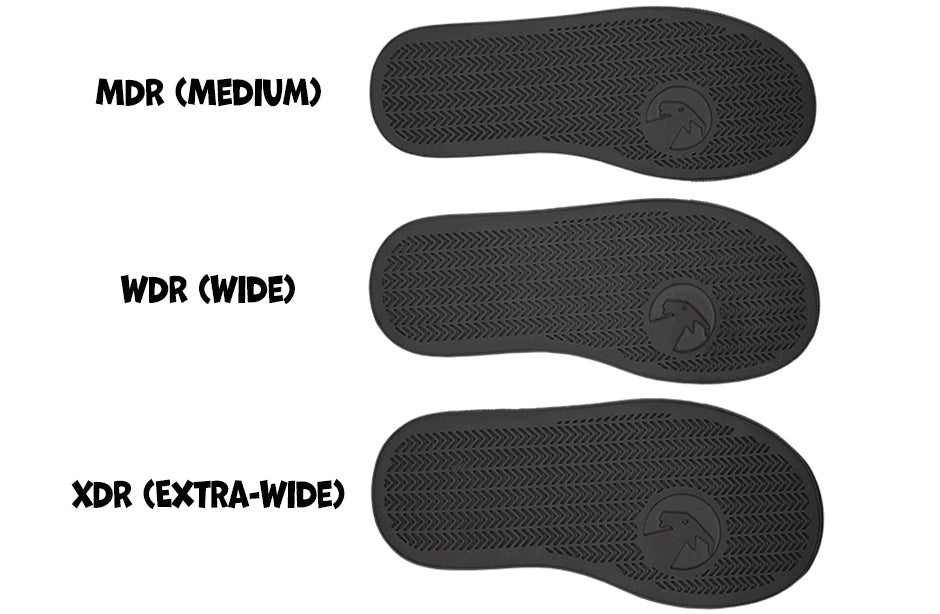 Shoe soles for BILLY Classic D|R High Tops in three widths: Medium (MDR), Wide (WDR), Extra-Wide (XDR). Suitable for various foot needs.