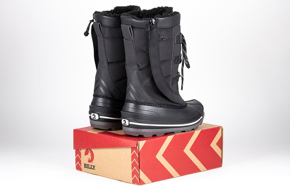Black BILLY Ice II Winter Boots, ideal for diabetes, plantar fasciitis, bunions, wide feet, orthotics, and wheelchair use.