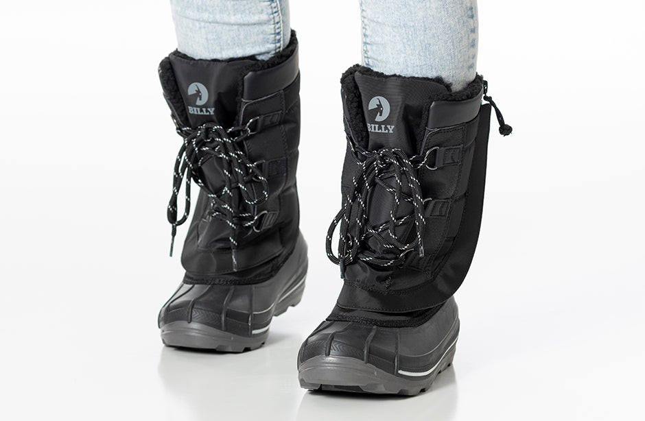 Black BILLY Ice II Winter Boots for diabetics, plantar fasciitis, bunions, wide feet, wheelchair use, and orthotics.