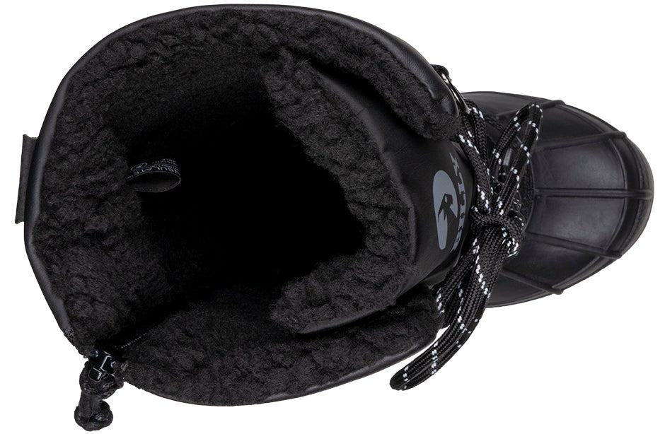 Top view of Black/Black BILLY Ice II Winter Boots with insulated lining for warmth, ideal for diabetic and orthotic needs.