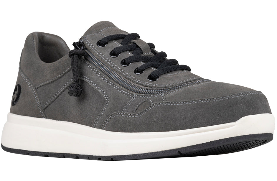 Men's Grey Suede BILLY Comfort Joggers; ideal shoes for diabetes, plantar fasciitis, bunions, wide fit, orthotics, and wheelchair use.