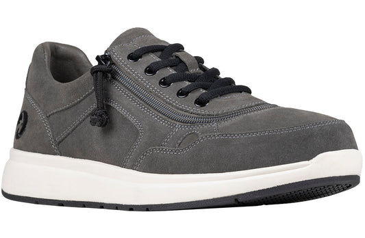 Men's Grey Suede BILLY Comfort Joggers; ideal shoes for diabetes, plantar fasciitis, bunions, wide fit, orthotics, and wheelchair use.