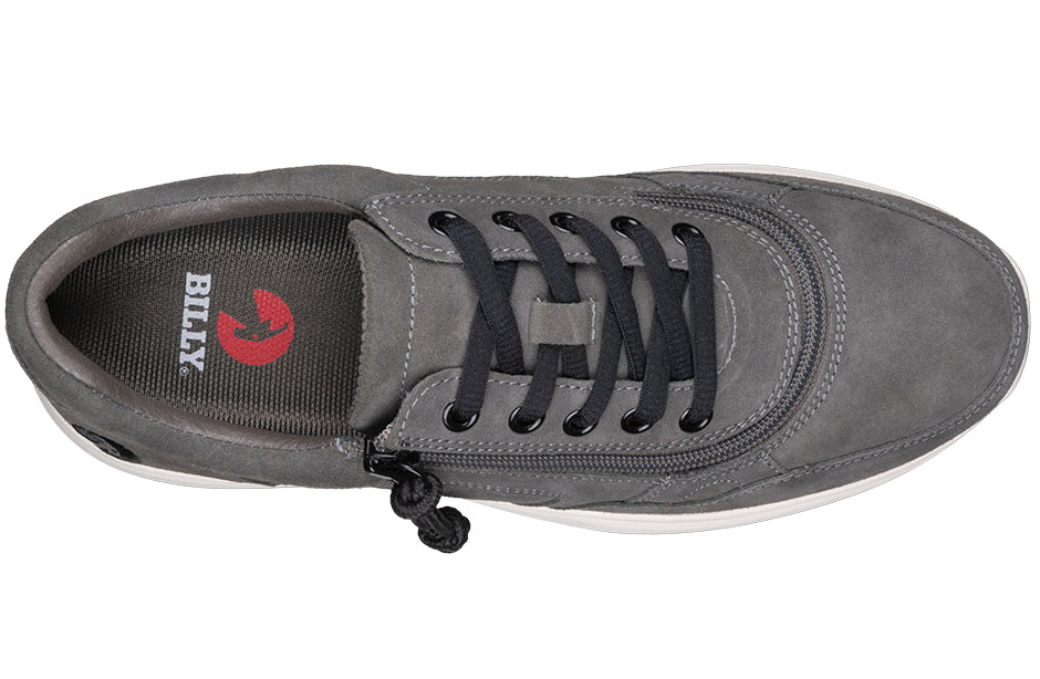 Men's Grey Suede BILLY Comfort Joggers with wraparound zipper, ideal for diabetic and orthotic support, top view.