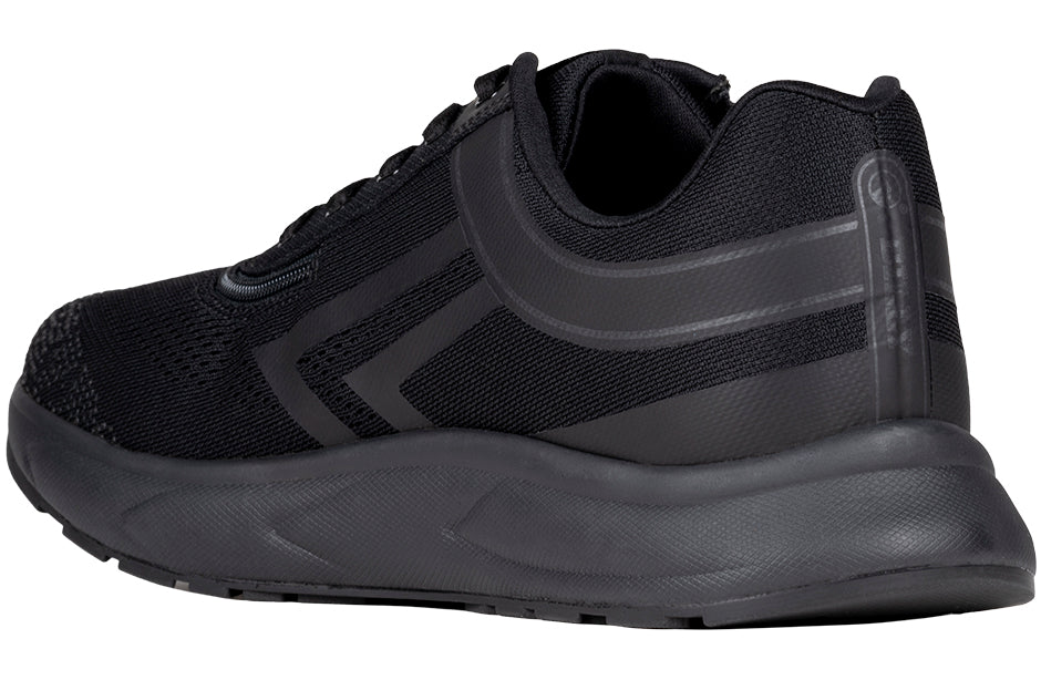 Men's black athletic sneakers with padded collar, designed for diabetes, plantar fasciitis, bunions, wide feet, and orthotics.