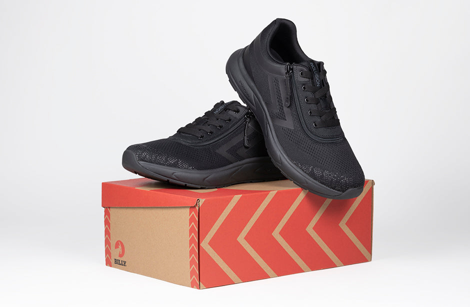 Men's Black BILLY Sport Sneakers for Diabetes and Plantar Fasciitis, featuring innovative zipper, ideal for wide feet and orthotics.